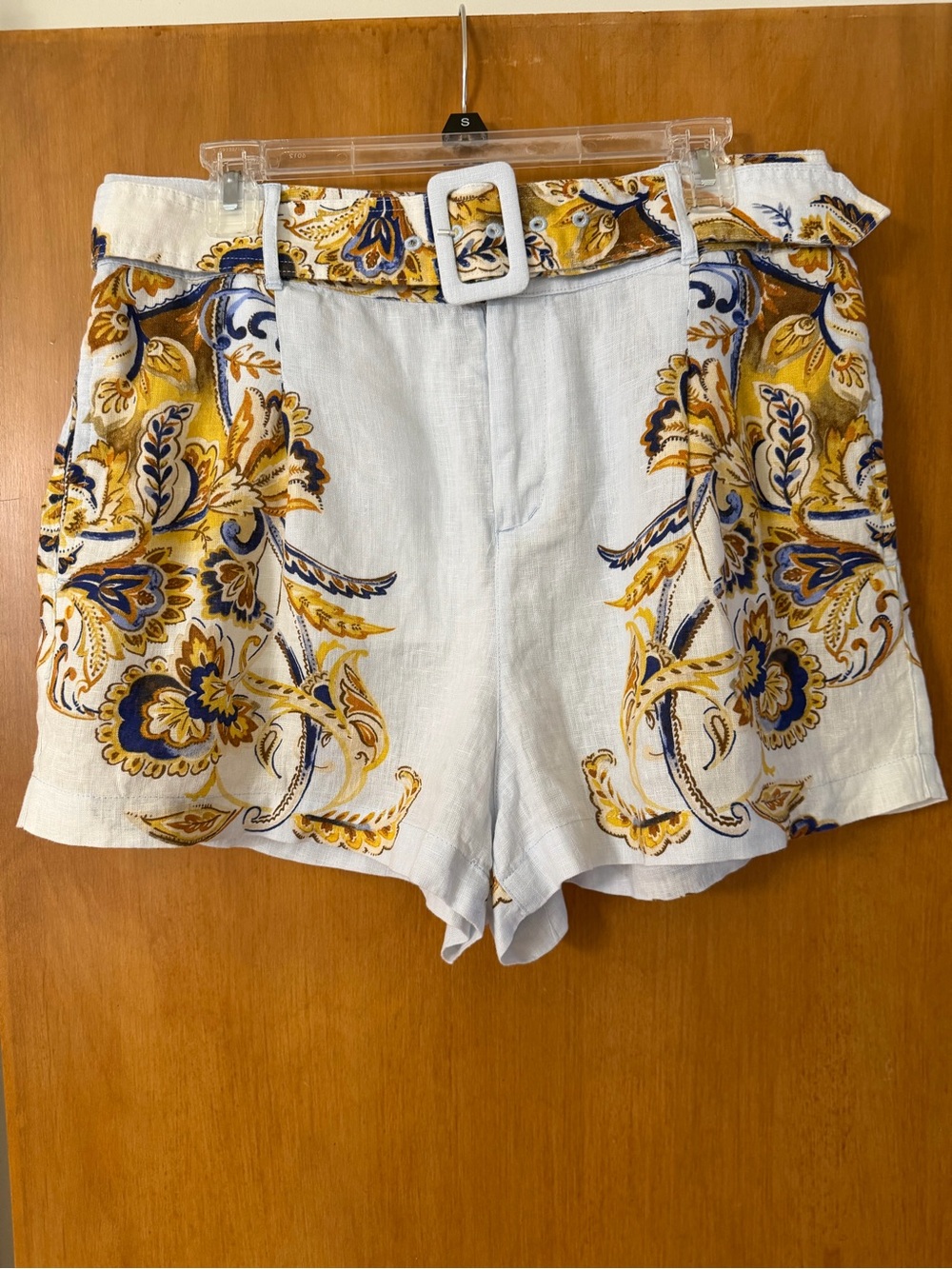 Women’s Joie Line Shorts with Yellow & Blue Paisley Print and Belt